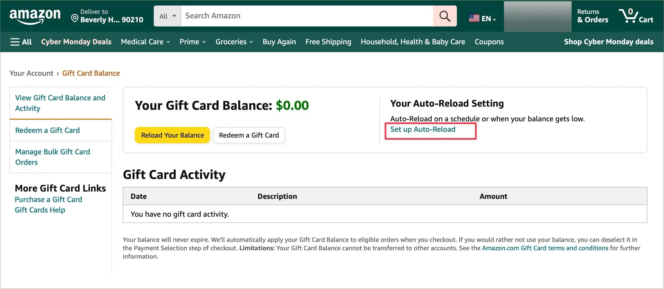 how to check amazon gift card balance