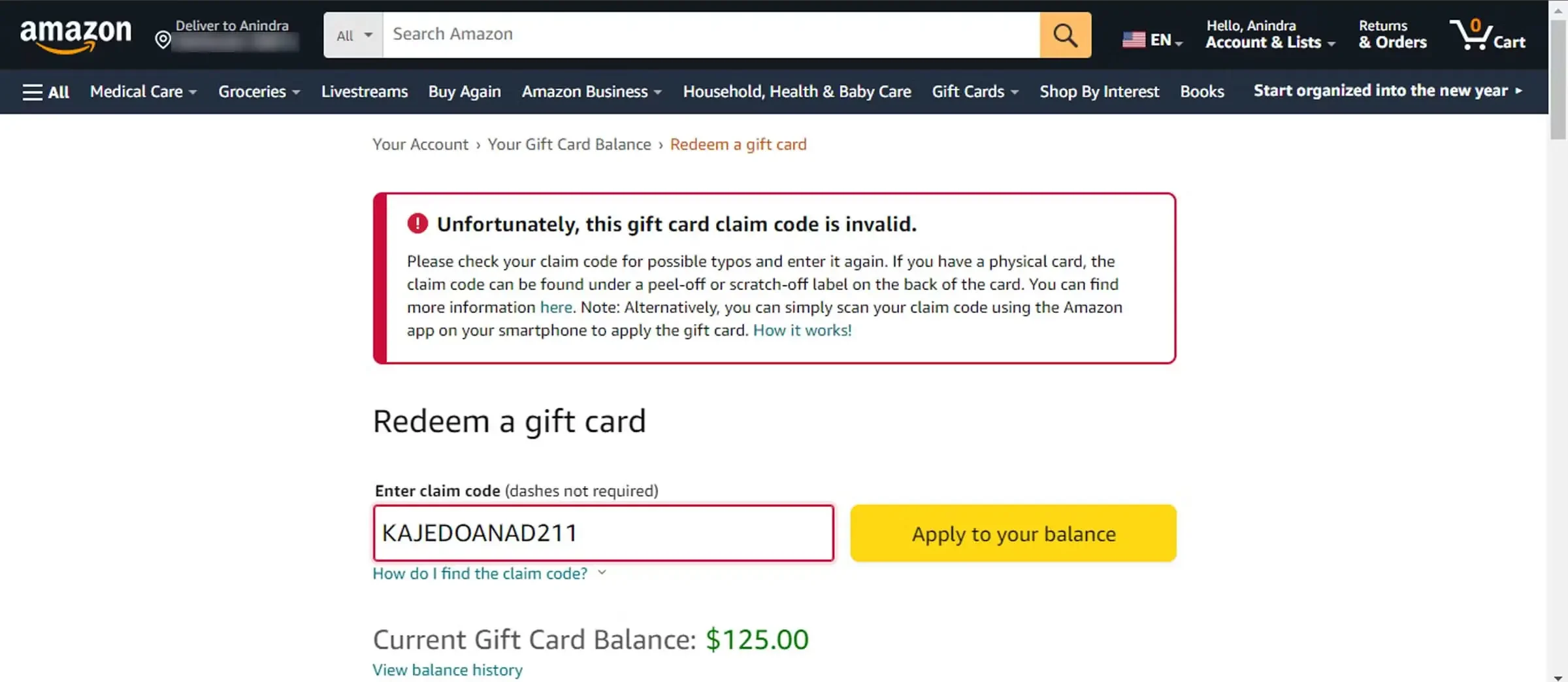 how to redeem an amazon gift card